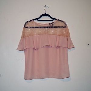 Peach top with lace shoulders